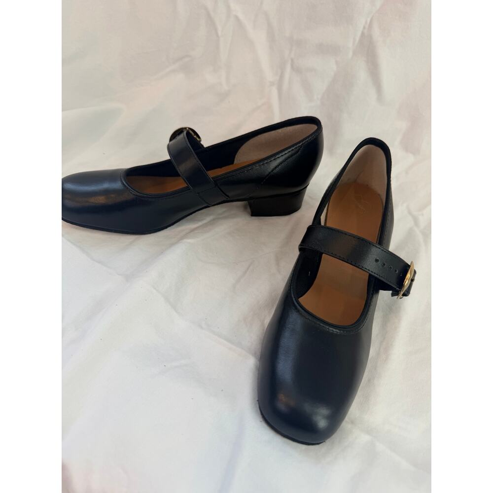 Vintage Promenaders Leather Mary Jane Dance Shoes Block Gold Buckle Size 5.5 N - Picture 3 of 9